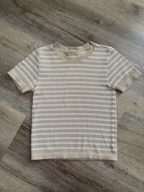 Ribbed Short-Sleeve Striped Top